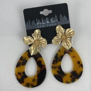 Nicole Miller Tortoise & Gold Flower Earrings